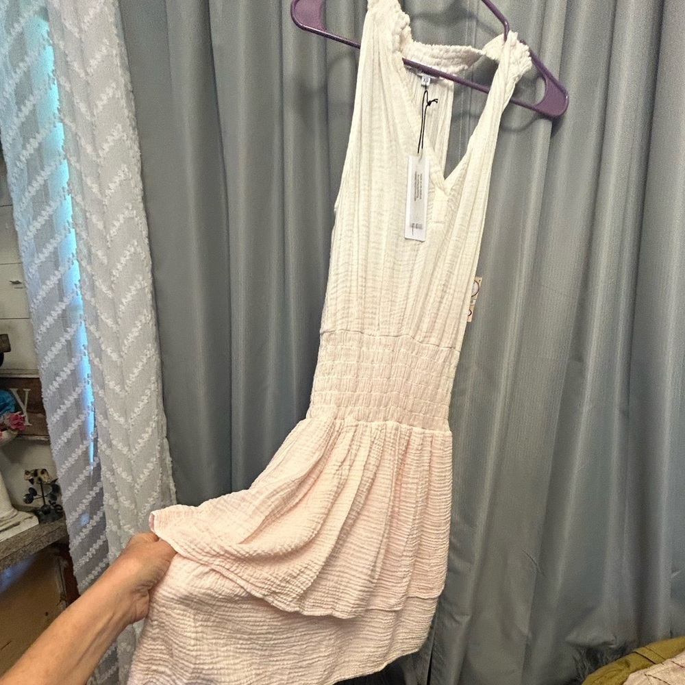 50%offw❤️ Red Haute dress smocked waist pink white XS NwT #80